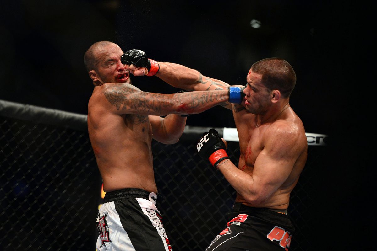 July 11, 2012; San Jose, CA, USA; James Te Huna (right) fights Joey Beltran (left) during the light heavyweight bout of the UFC on Fuel TV at HP Pavilion. Mandatory Credit: Kyle Terada-US PRESSWIRE