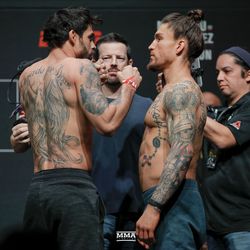 Renan Barao and Luke Sanders square off at UFC Phoenix weigh-ins.
