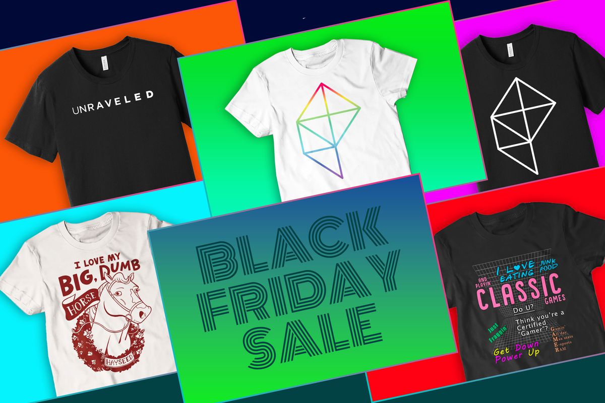 Grid of images with Polygon t-shirts, with “Black Friday Sale” in the middle