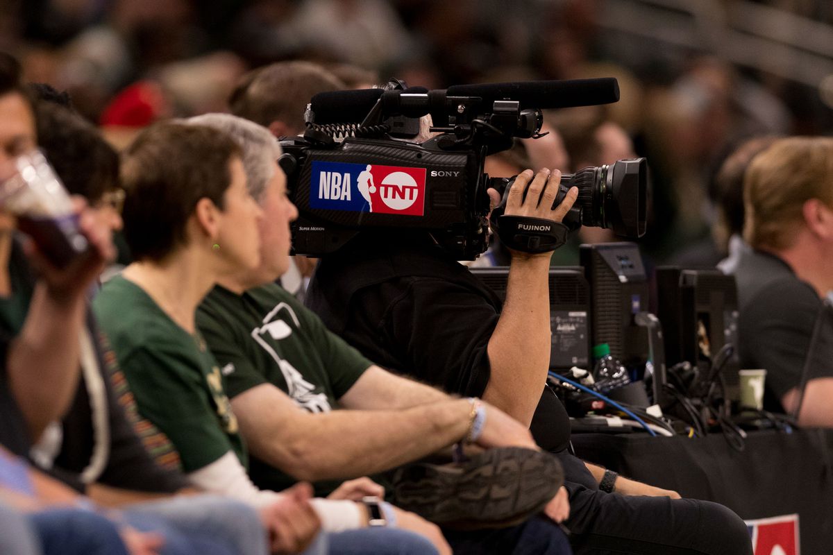 A TNT TV camera during game five of the second round of the 2019 NBA Playoffs between the Boston Celtics and Milwaukee Bucks at Fiserv Forum.