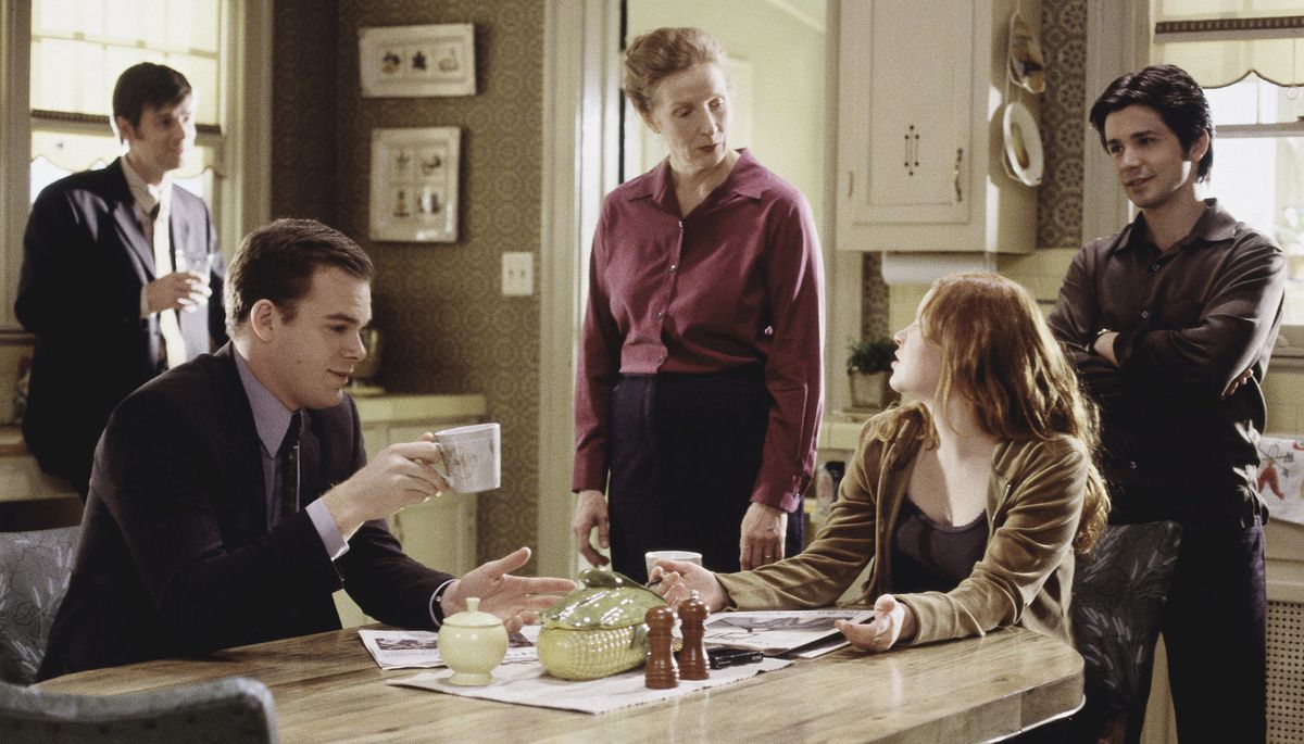 Freddy Rodriguez (far right) in a 2003 scene from “Six Feet Under,” with Peter Krause (from left), Michael C. Hall, Frances Conroy and Lauren Ambrose. | HBO