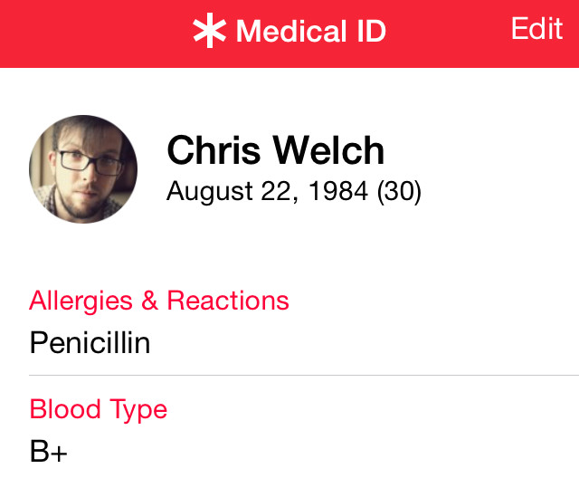 iOS 8 medical ID