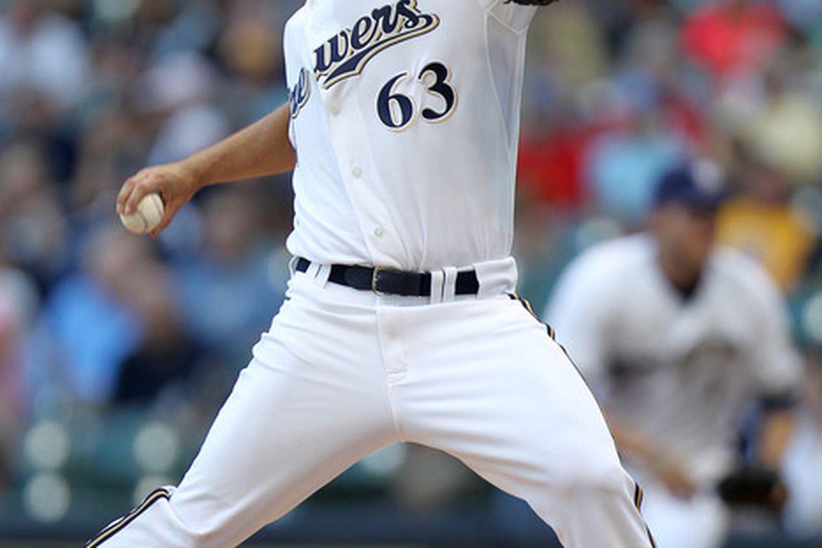 Tyler Thornburg allowed back-to-back-to-back home runs in his Major League debut, but he was far from the worst pitcher for the Brewers tonight. (Photo by Mike McGinnis/Getty Images)