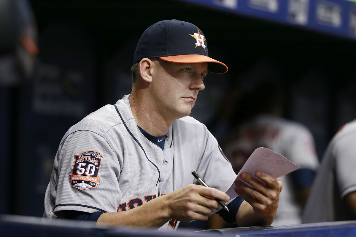 Manager A.J Hinch stares on in-route to the Astros fourth straight loss.