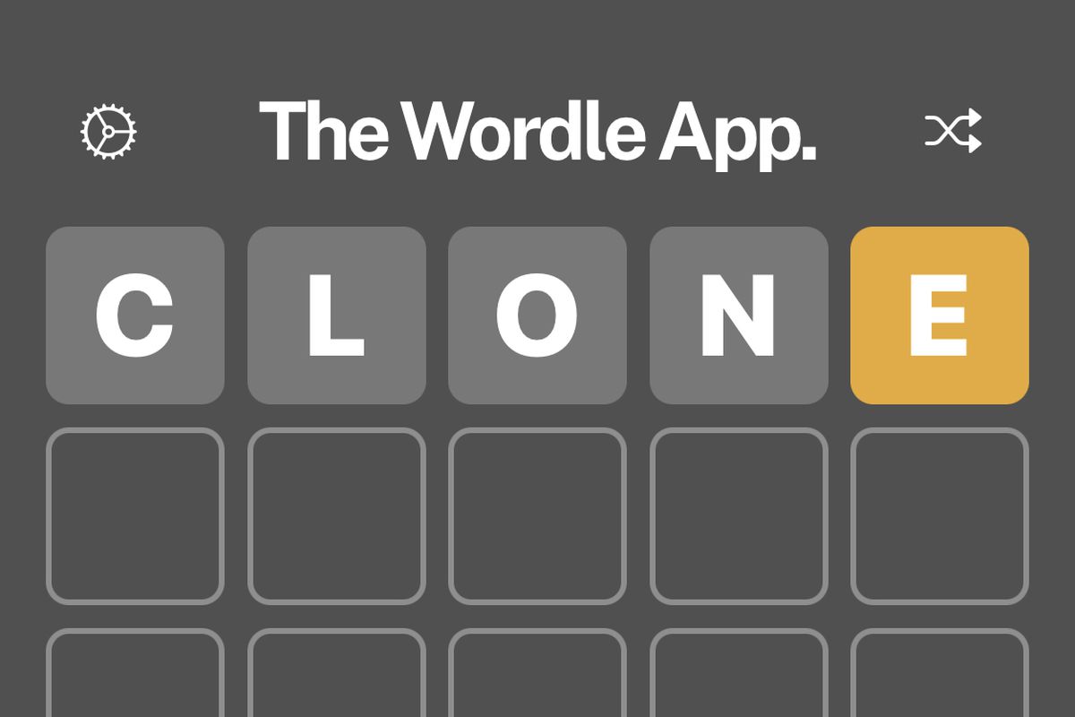 Image of a Wordle puzzle with “clone” in the answer field.