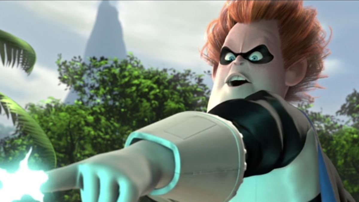Syndrome shoots a bolt of energy in The Incredibles.