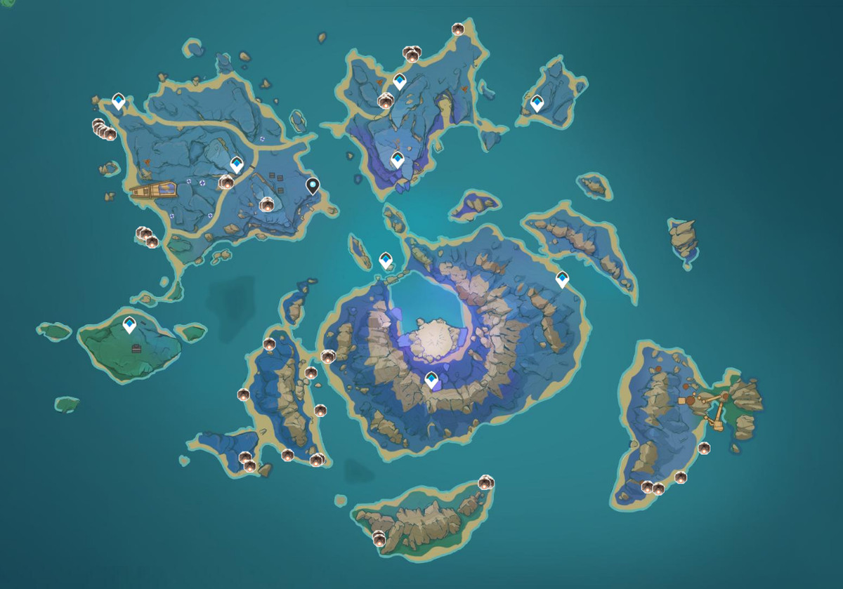 A map of Seirai Island showing where to find Specters all over the area