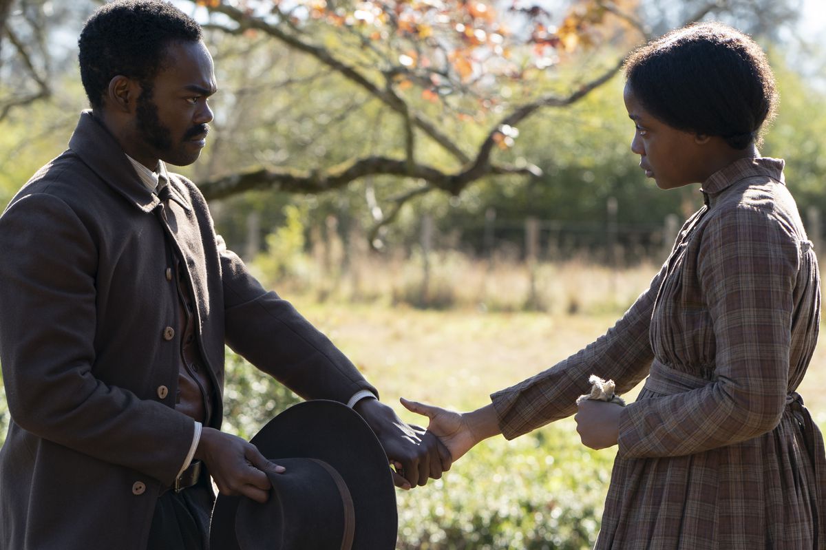 William Jackson Harper and Thuso Mbedu as Royal and Cora in The Underground Railroad