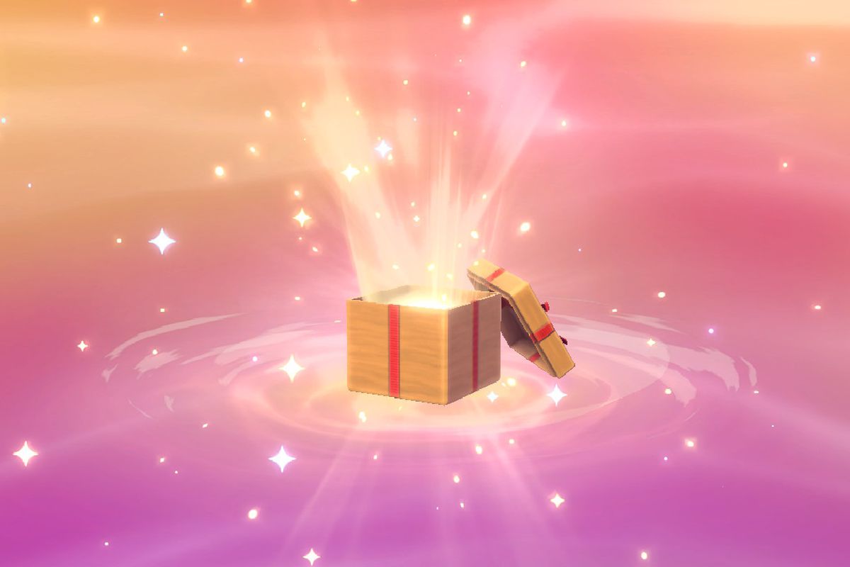 a screenshot of a glowing gift box that’s opening