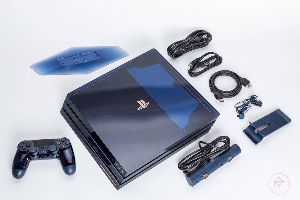 500 Million Limited Edition PS4 Pro -&nbsp;overhead angle shot of the contents of the box