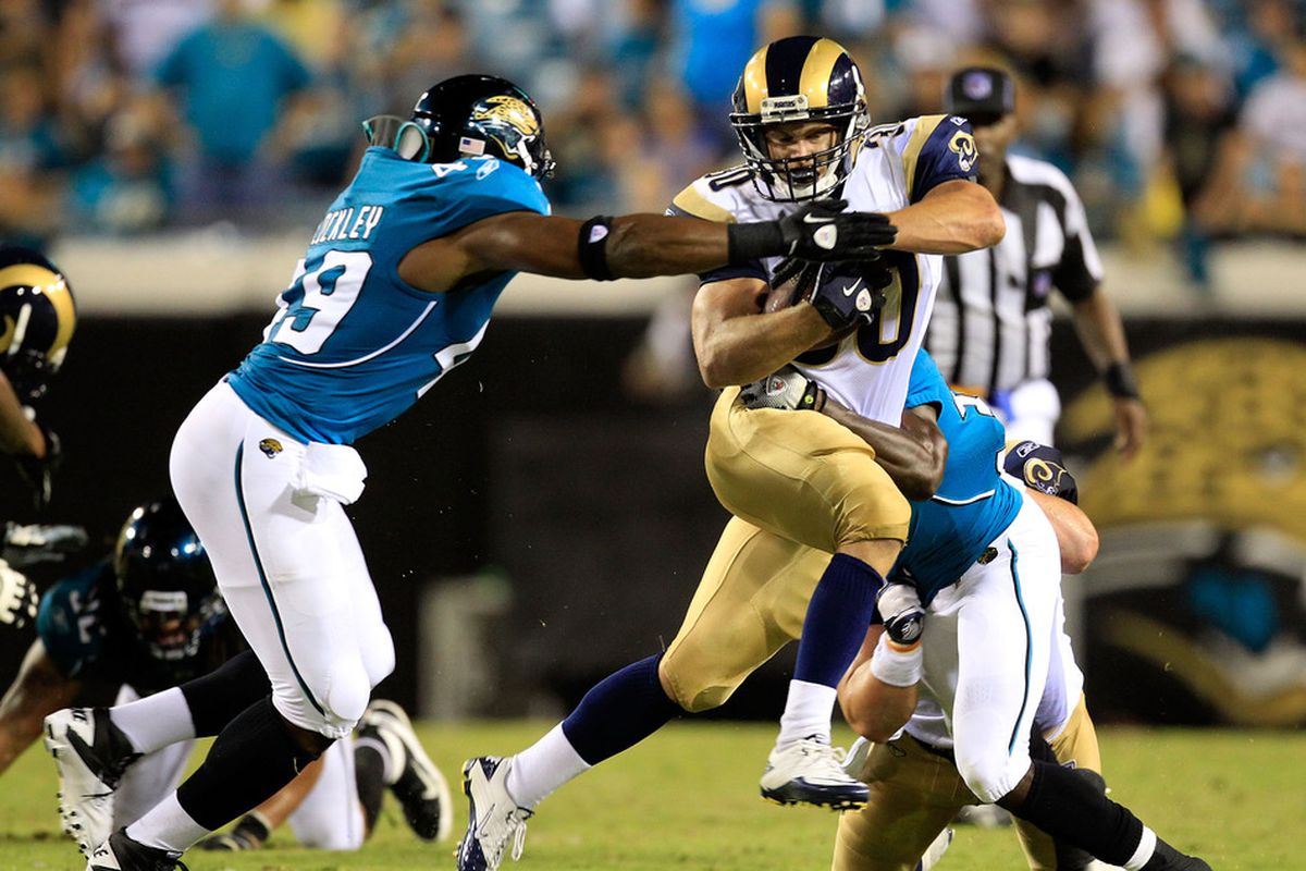 Chase Reynolds of the St. Louis Rams during a game at EverBank Field on September 1, 2011 in Jacksonville, Florida.  (Photo by Sam Greenwood/Getty Images)