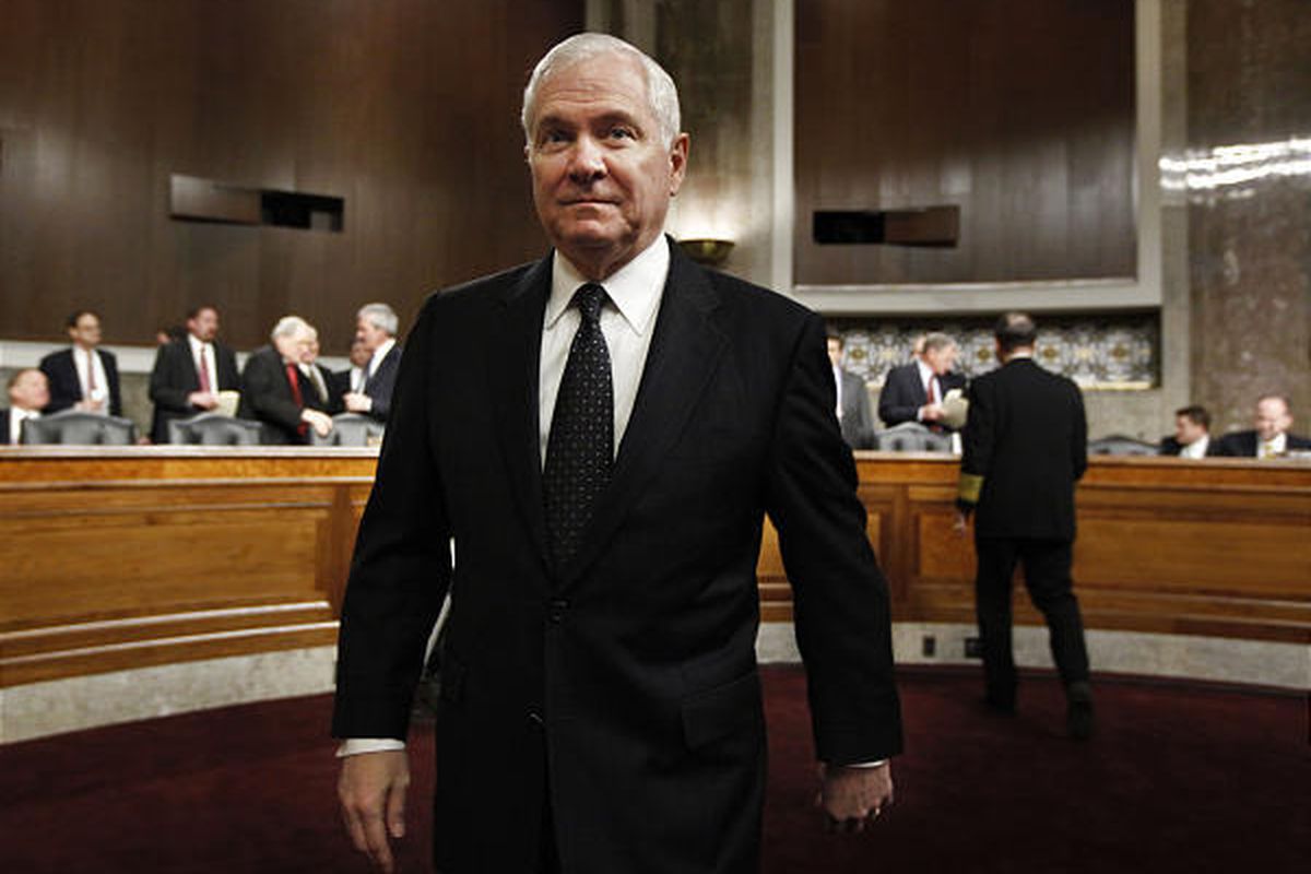 Defense Secretary Robert Gates arrives on Capitol Hill in Washington, Tuesday to testifying before the Senate Armed Services Committee hearing on the Defense Department's budget.