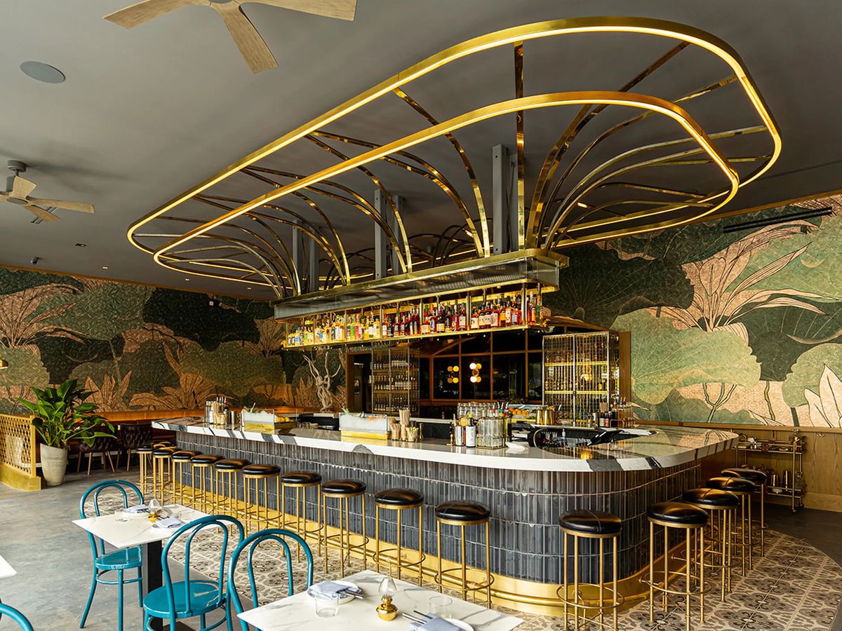 A gold cocktail bar.