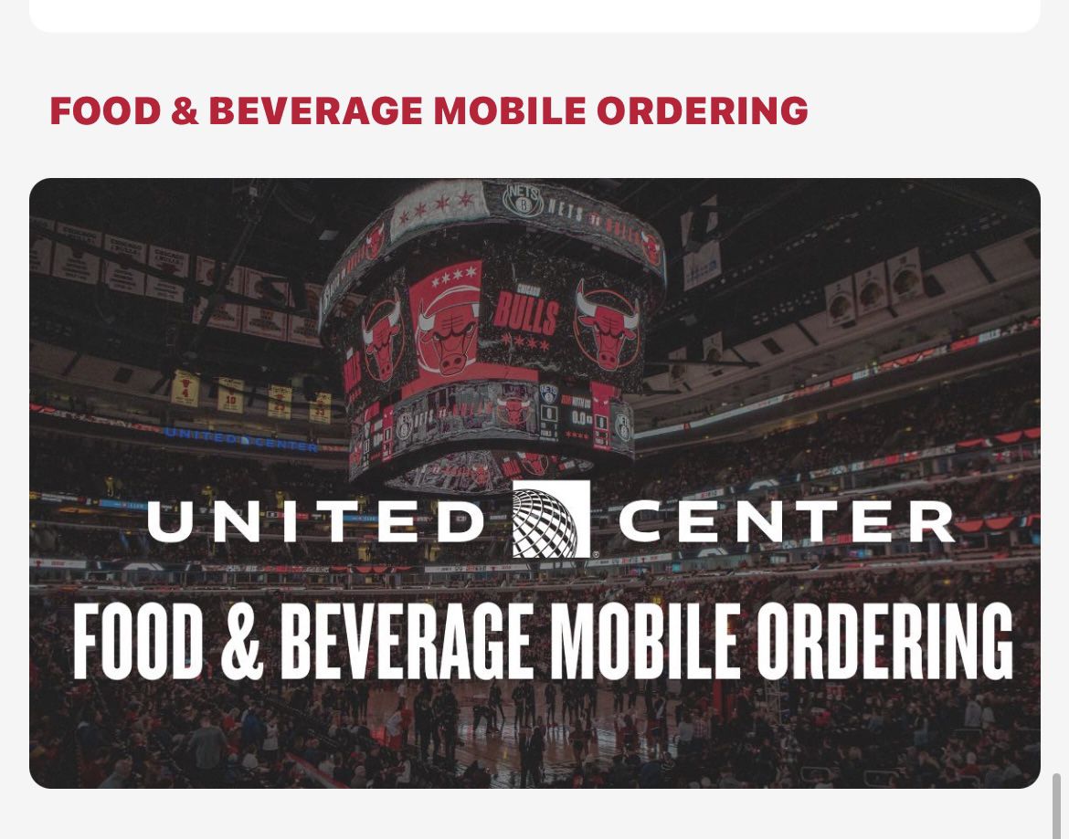 A screen capture from the United Center app.