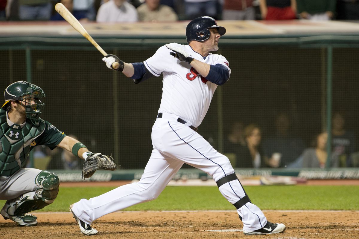 Jason Giambi had one of the biggest hits of the evening, a two-out, two-run single in the seventh. 