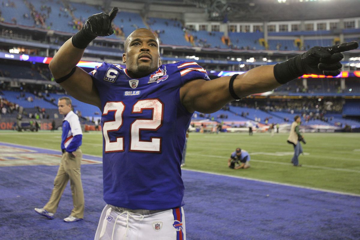 TORONTO, ON - OCTOBER 30: Fred Jackson #22 of the Buffalo Bills celebrates after defeating the Washington Redskins 23-0 at Rogers Centre on October 30, 2011 in Toronto, Ontario. (Photo by Tom Szczerbowski/Getty Images)