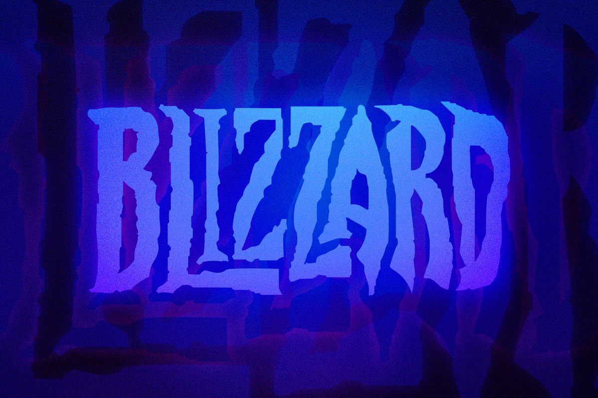 Graphic of the Blizzard logo on a glowing blue background