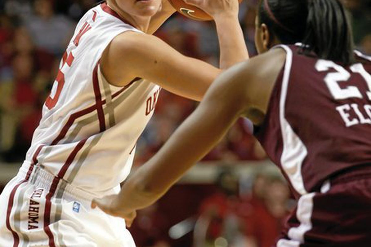 OU's Whitney Hand squares up against an A&M defender during the Sooners loss Wednesday night.