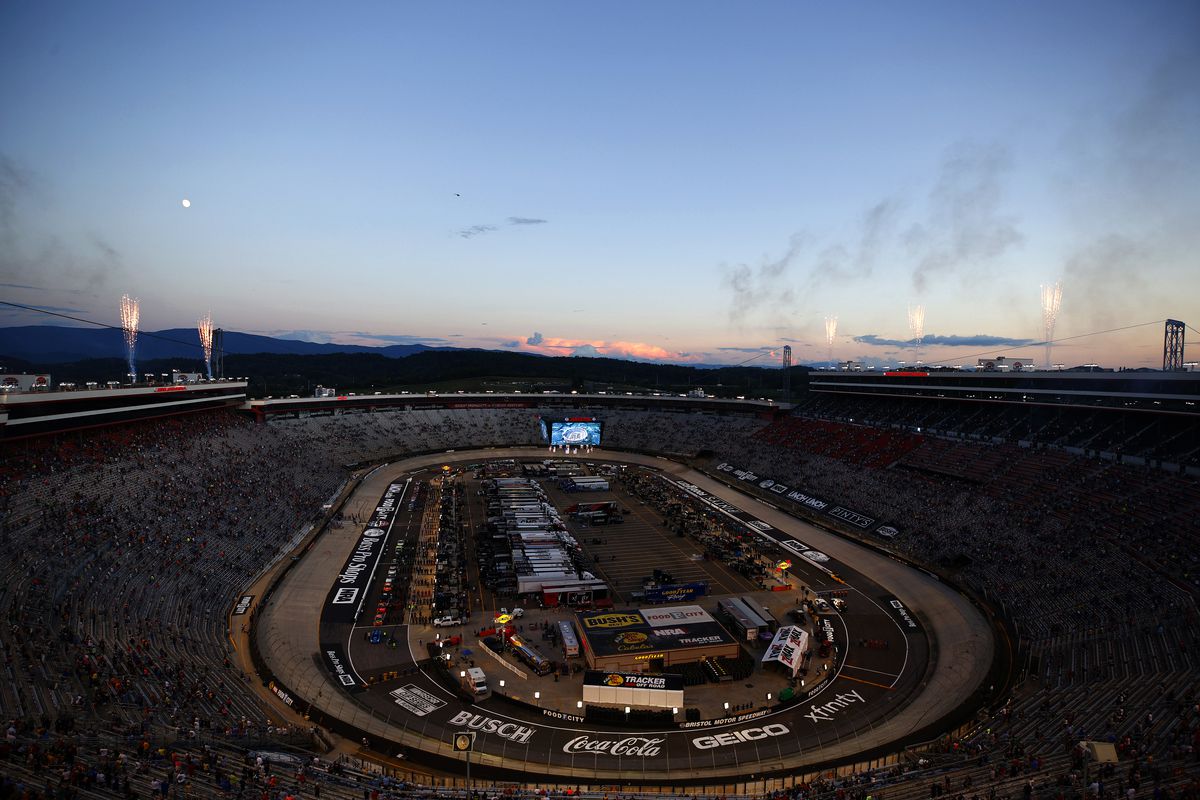 A general view of pre-race ceremonies prior to the NASCAR Xfinity Series Food City 300 at Bristol Motor Speedway on September 17, 2021 in Bristol, Tennessee.