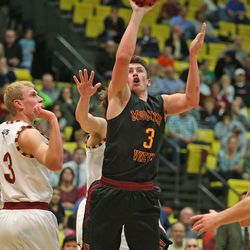 Mountain View High School defeats Maple Mountain High School 66-64 in the boy's 4A basketball tournament Monday, Feb. 29, 2016, in Orem.  
