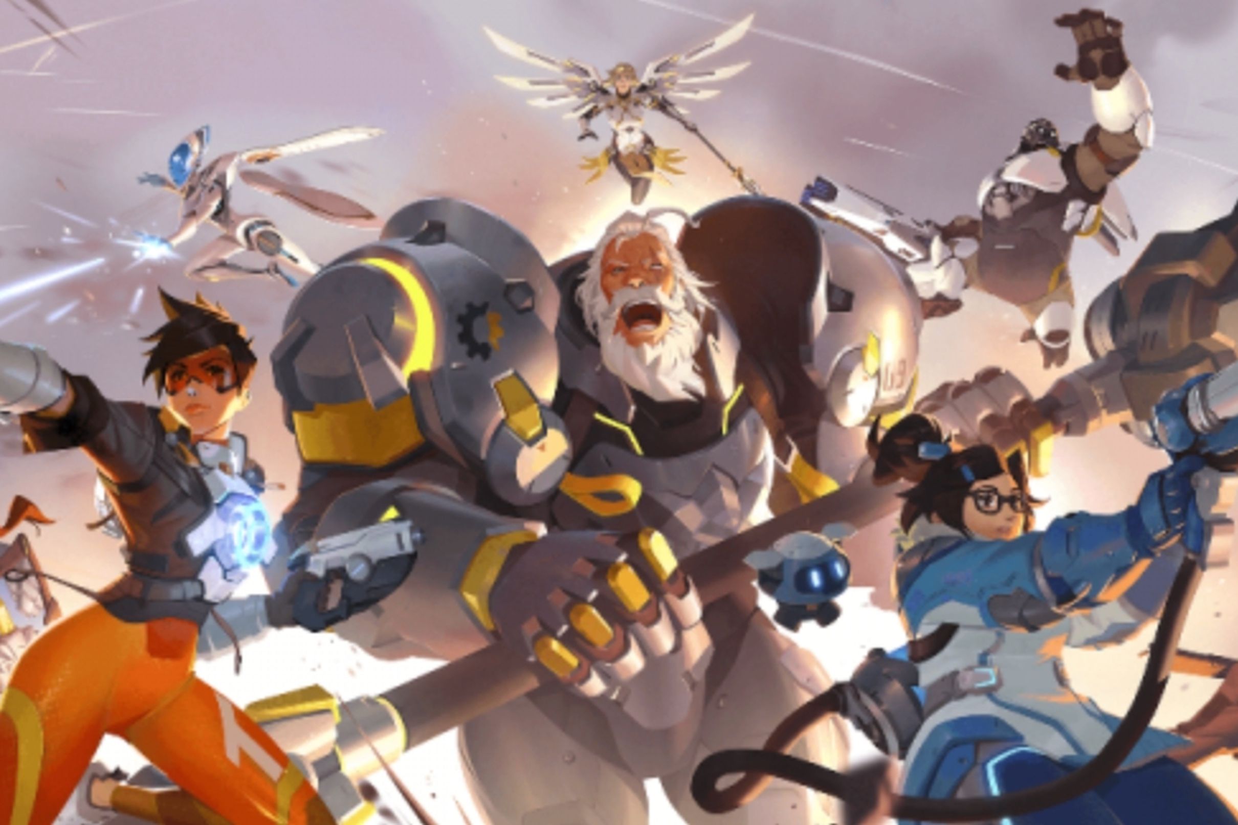 A fine art print for Overwatch 2, featuring a bunch of heroes, including Echo