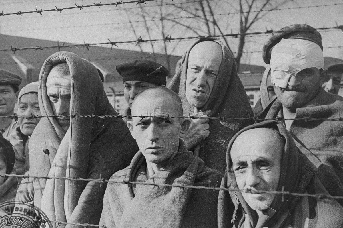 A still from a Soviet film documenting the liberation of Auschwitz.