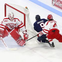 The Boston University Terriers take on the UConn Huskies in a men’s college hockey game at Agganis Arena in Boston, MA on February 16, 2019.
