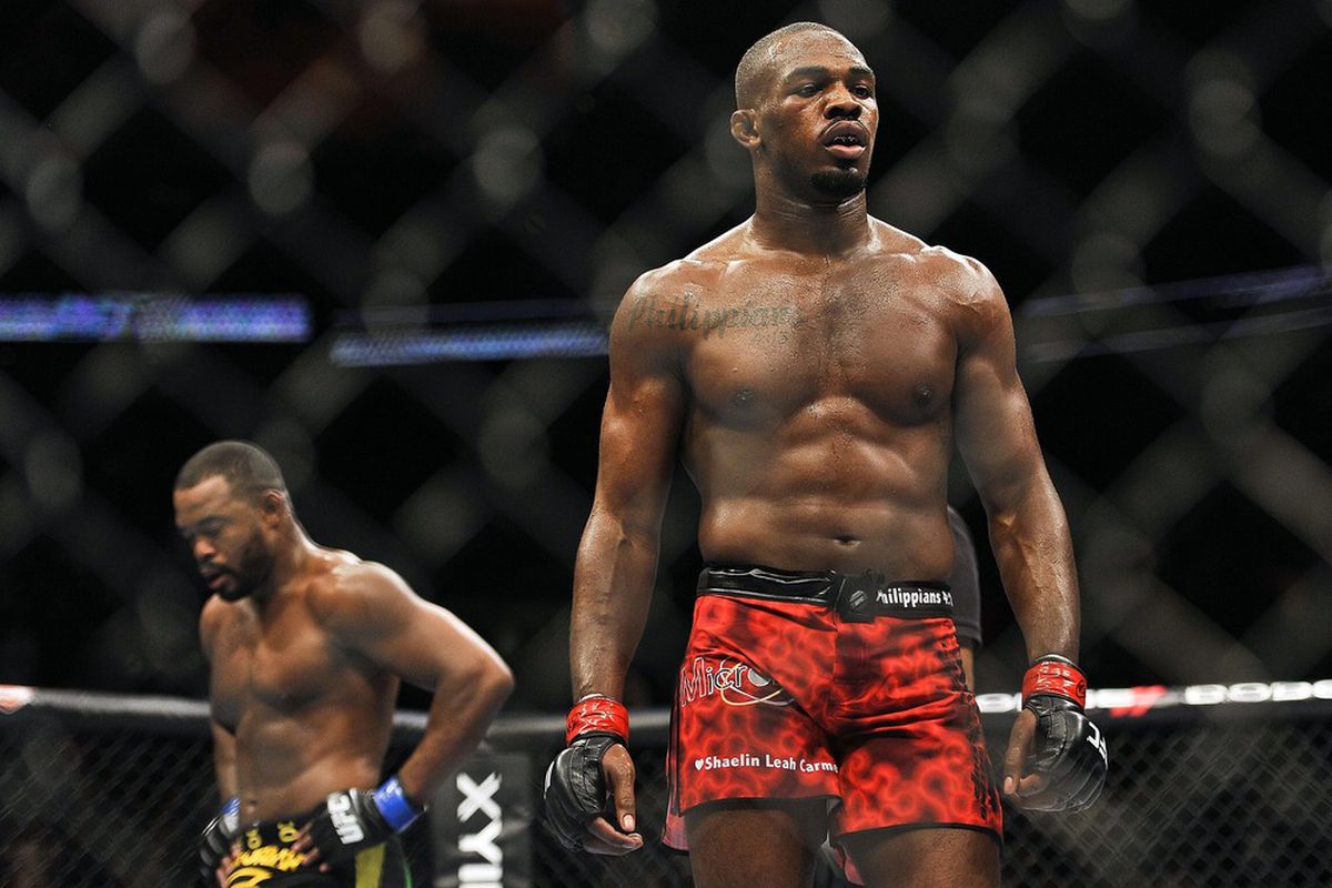 Apr 21, 2012; Atlanta, GA, USA; Jon Jones during his bout against Rashad Evans in the main event and light heavyweight title bout during UFC 145 at Philips Arena. Photo Credit: Paul Abell-US PRESSWIRE