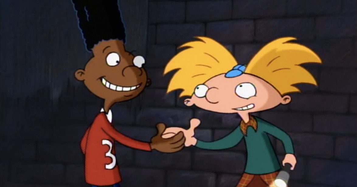 Two boys sharing a secret handshake in Hey Arnold!