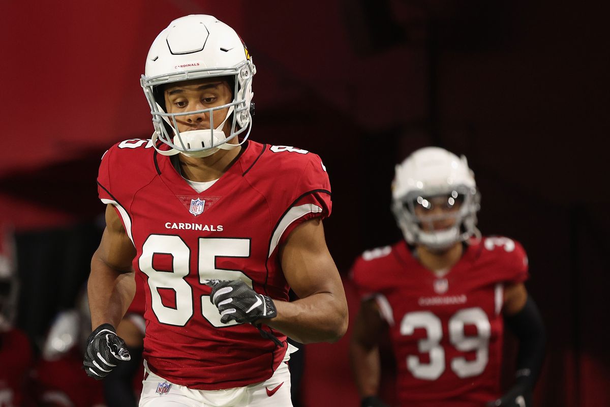 Wide receiver Rondale Moore #85 of the Arizona Cardinals runs onto the field before the NFL preseason game against the Dallas Cowboys at State Farm Stadium on August 13, 2021 in Glendale, Arizona.