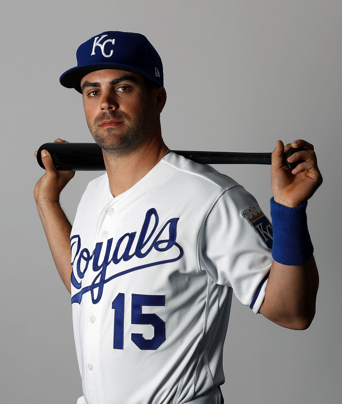 Whit Merrifield #15 poses for a portrait during Kansas City Royals photo day on February 21, 2019 in Surprise, Arizona.