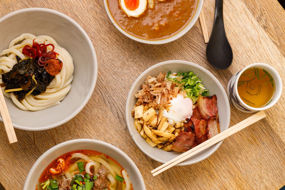A range of new udon dishes at Koya Ko, including curry don, triple pickle udon, and kamatama-style “English breakfast” udon