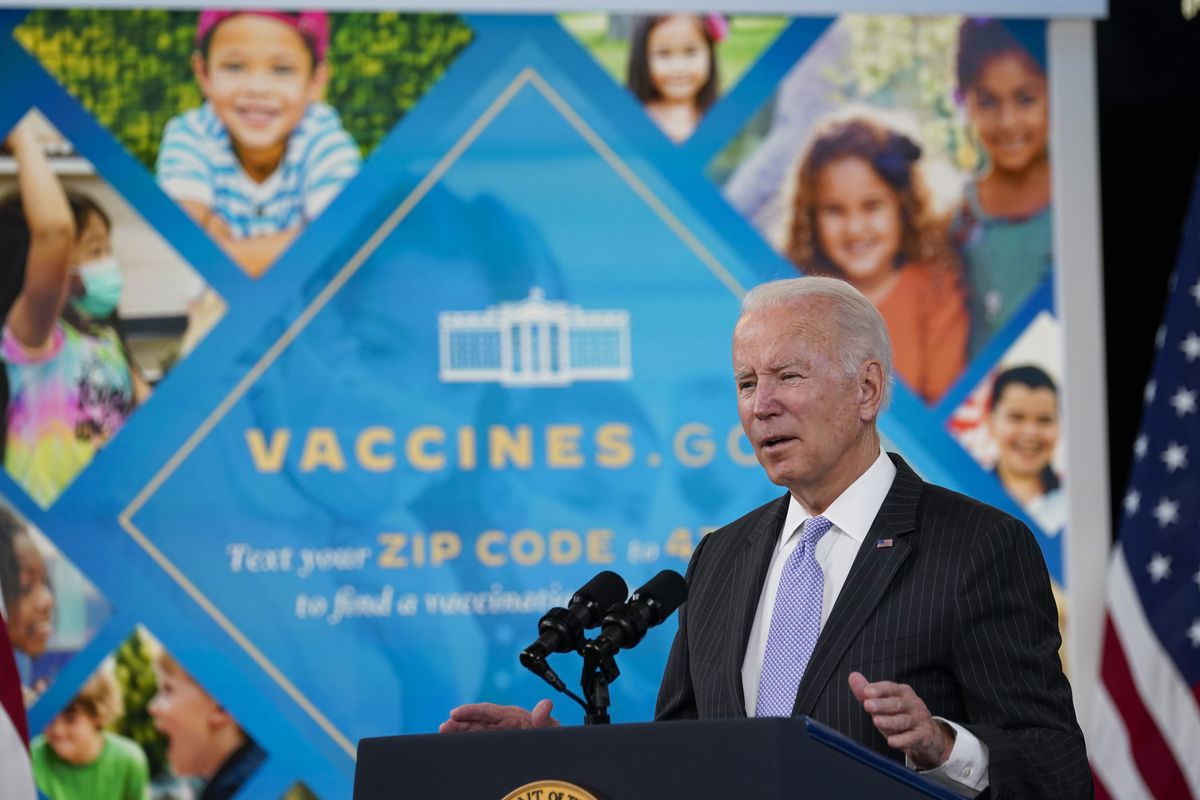 President Joe Biden is shown in November, talking about about a newly approved COVID-19 vaccine for children ages 5-11.