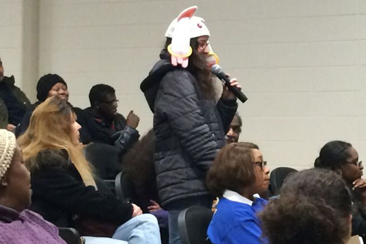 An Arlington High School student speaks at a public meeting hosted by IPS to discuss the future of the school that is being transitioned from state takeover.