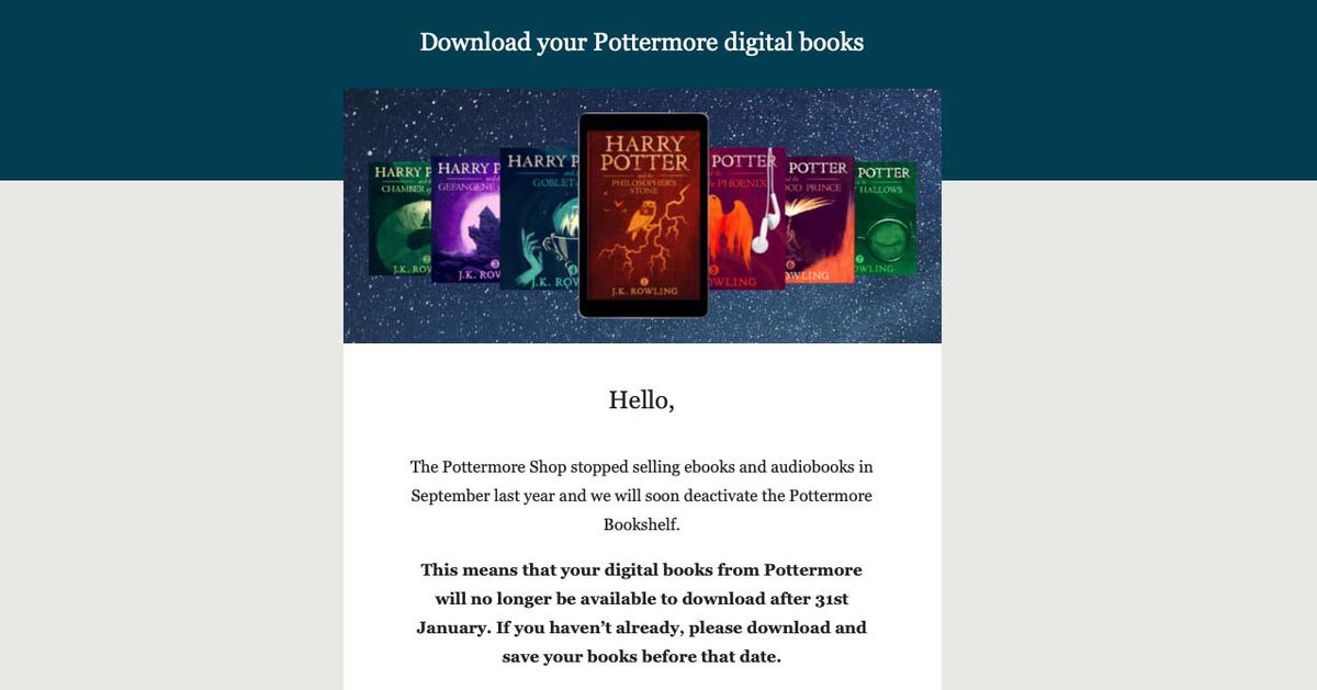 PSA: Redownload your Harry Potter e-books from Pottermore before they disappear for good