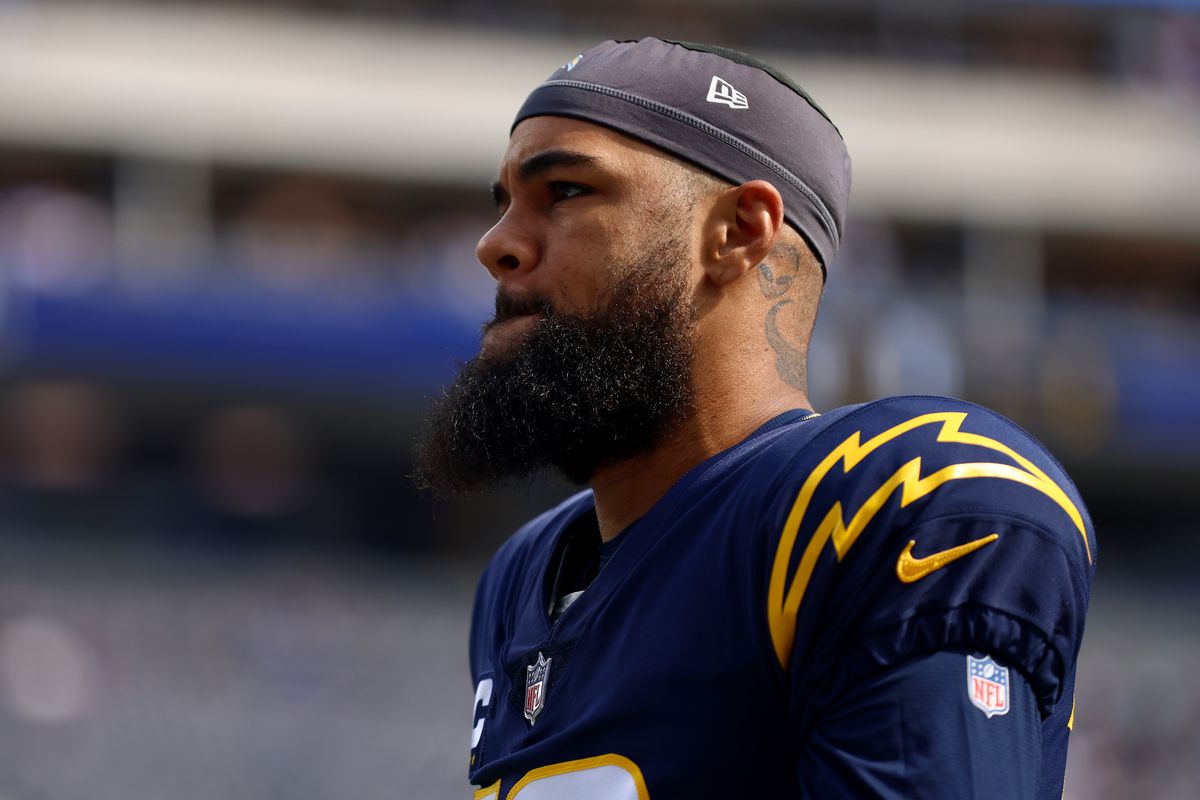 Keenan Allen #13 of the Los Angeles Chargers warms up prior to the game against the Seattle Seahawks at SoFi Stadium on October 23, 2022 in Inglewood, California. The Los Angeles Chargers lost 23-37.