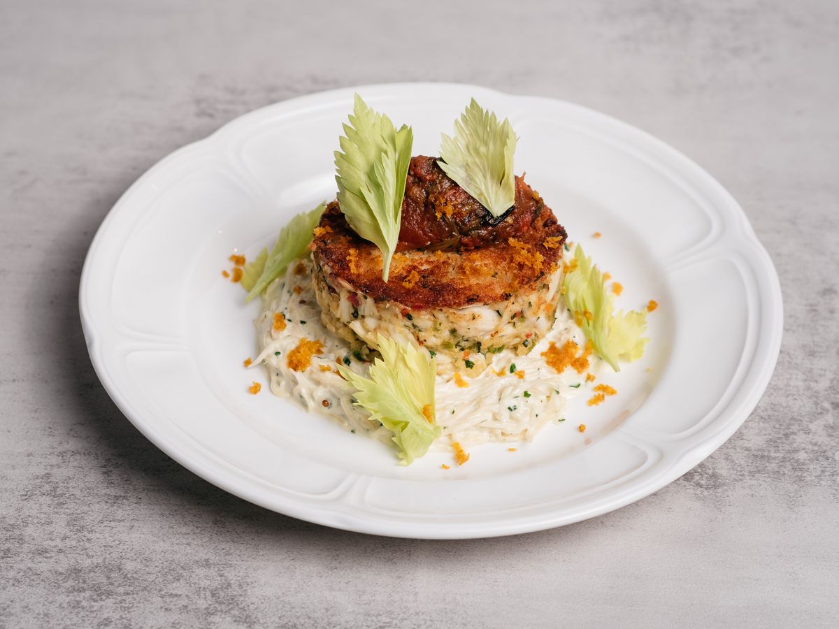 Navy Blue’s crab cake with celery root, remoulade, and bottarga.
