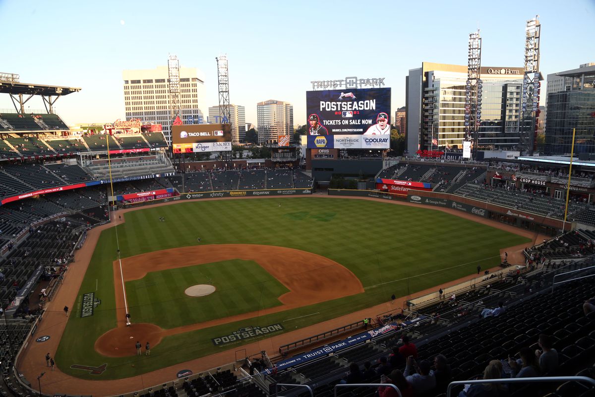 General view of the stadium before game one of the 2021 NLCS with the Los Angeles Dodgers taking on the Atlanta Braves at Truist Park.