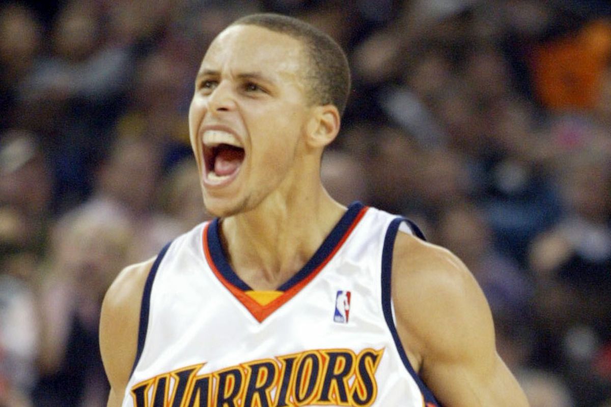 Golden State Warriors’ Stephen Curry (30) lets out a yell after sinking a three point shot to give his team a 51-50 lead against Portland Trail Blazers’ in the second quarter of their NBA basketball game on Friday, Nov. 20, 2009 in Oakland, Calif.(Anda Ch