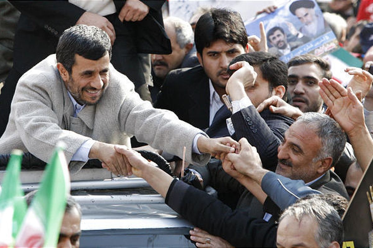 Iran's Mahmoud Ahmadinejad greets well-wishers at a commemoration of the 1979 Islamic Revolution last week in Tehran.