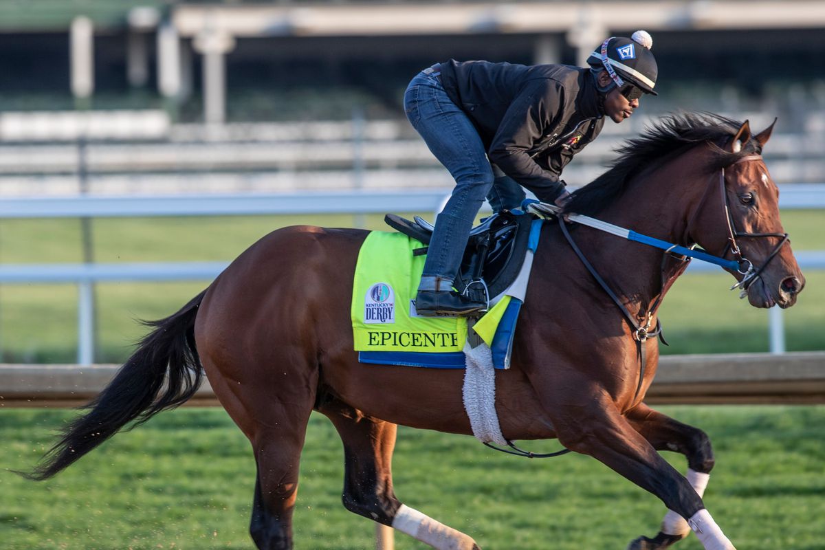 Kentucky Derby favorite Epicenter gallops in the morning at Churchill Downs.