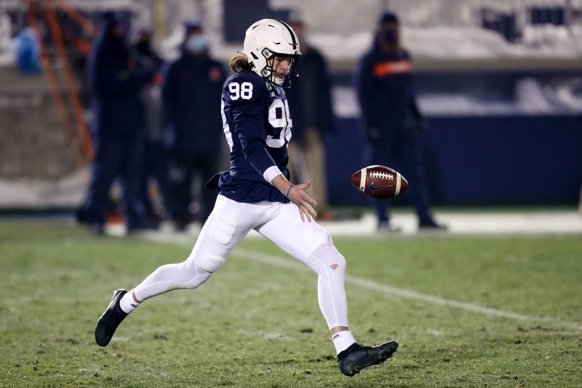 Penn State Nittany Lions kicker Jordan Stout (98) punts the ball during the fourth quarter against the Illinois Fighting Illini at Beaver Stadium. Penn State defeated Illinois 56-21.