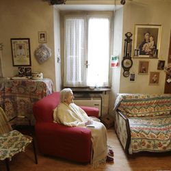 Emma Morano, 117 years hold, sits in her home in the day of her birthday in Verbania, Italy, Tuesday, Nov. 29, 2016.  At 117 years of age, Emma is now the oldest person in the world and is believed to be the last surviving person in the world who was born in the 1800s, coming into the world on Nov. 29, 1899.