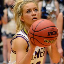 Hadley Richins fires off a free-throw Tuesday night to help boost North Summit to victory