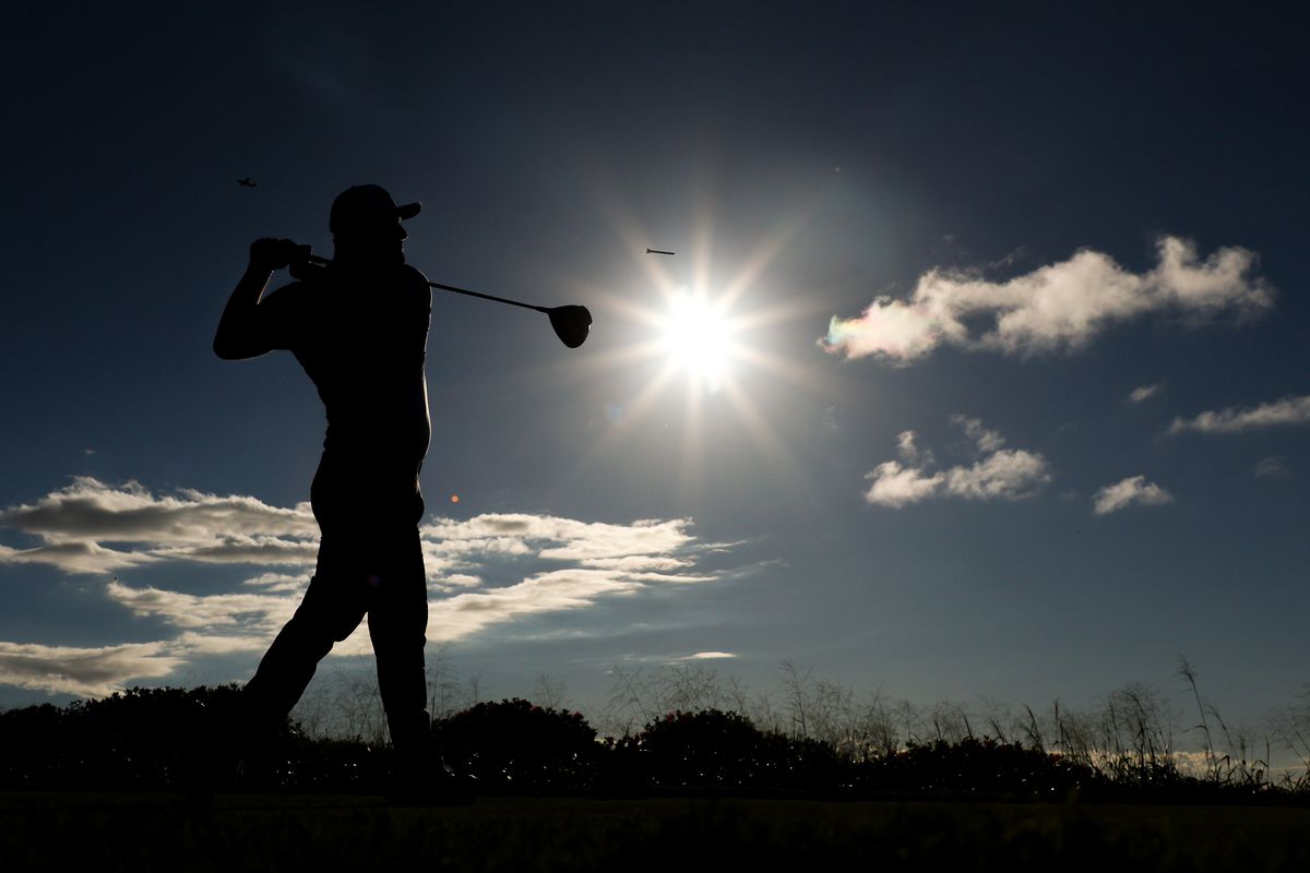 Jon Rahm of Spain plays his shot from the 17th tee during the third round of the Sentry Tournament of Champions at the Plantation Course at Kapalua Golf Club on January 08, 2022 in Lahaina, Hawaii.