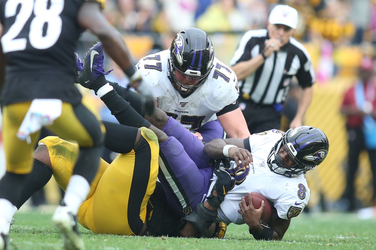 Pittsburgh Steelers nose tackle Javon Hargrave sacks Baltimore Ravens quarterback Lamar Jackson in overtime at Heinz Field.