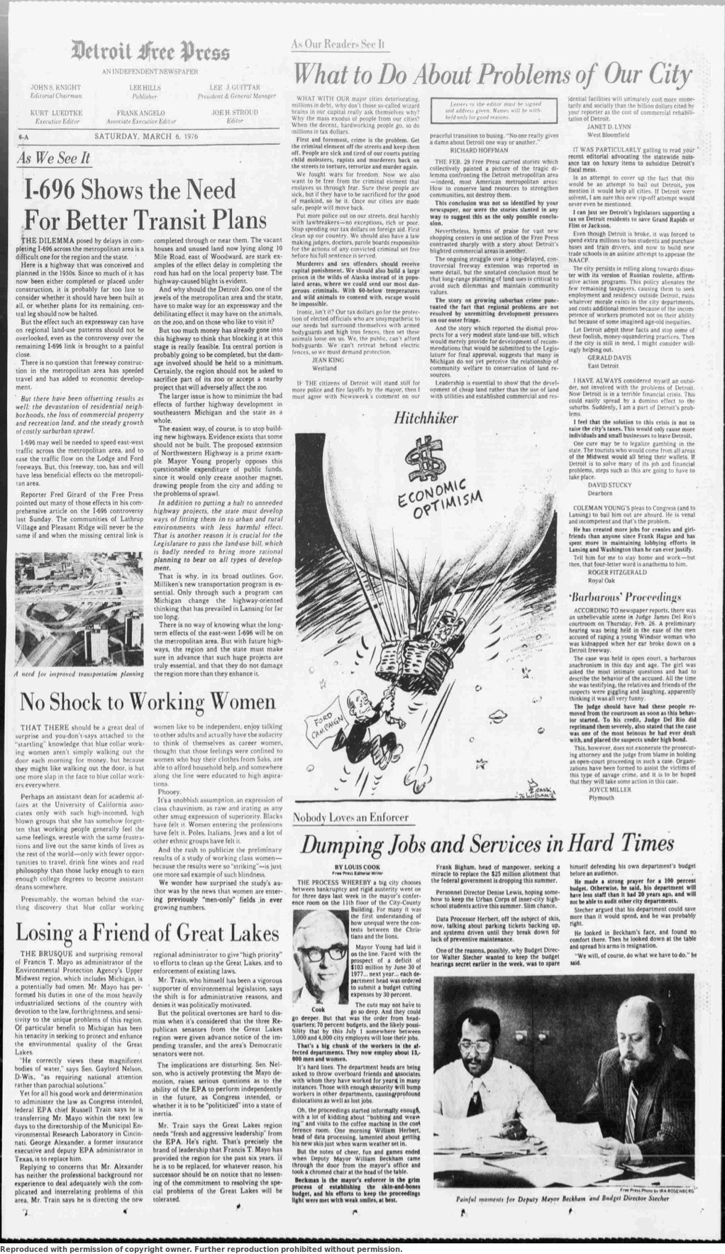 An archived page from the Detroit Free Press, March 6, 1976.