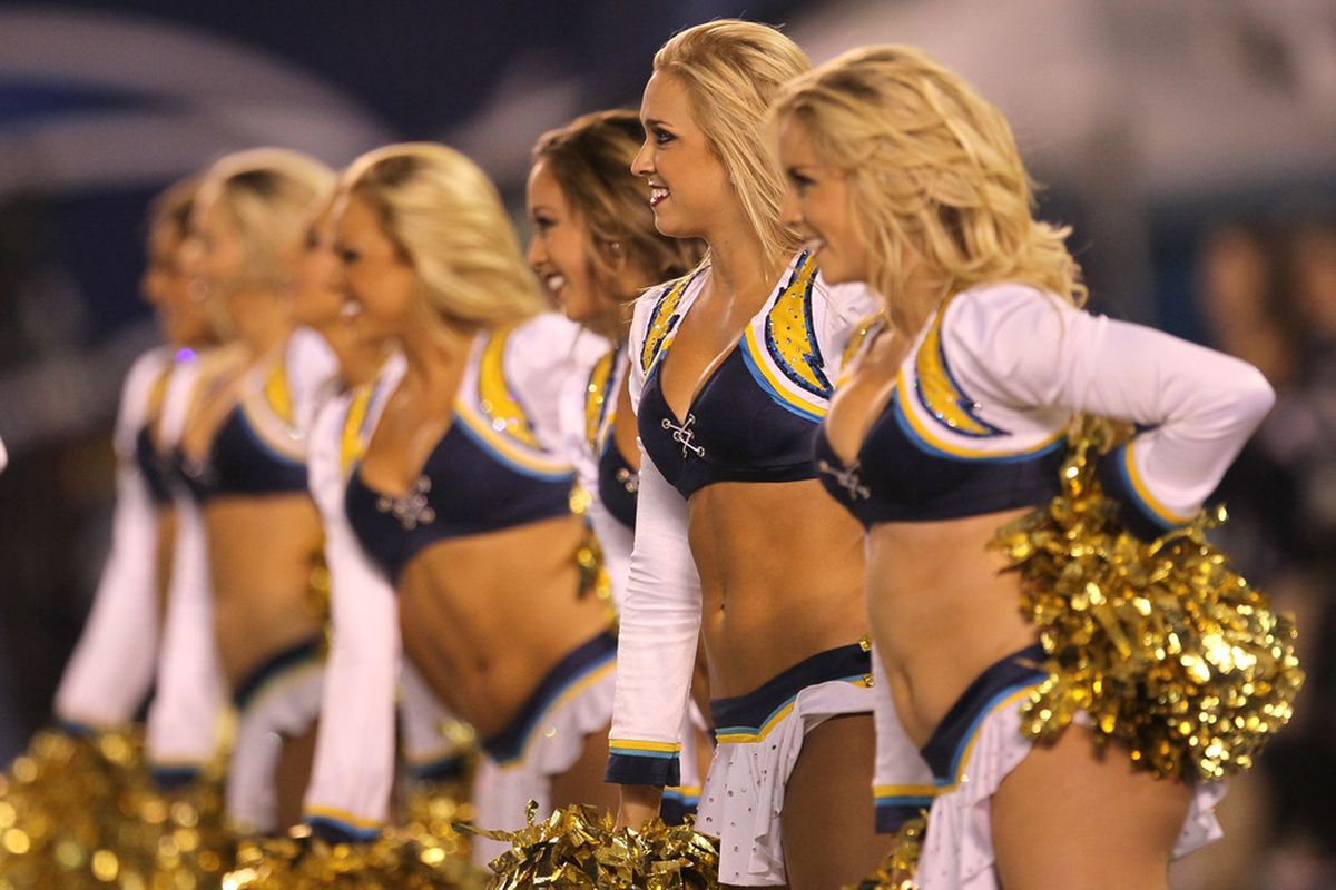 SAN DIEGO, CA:  Charger Girls perform during a game in San Diego, California.  (Photo by Stephen Dunn/Getty Images)