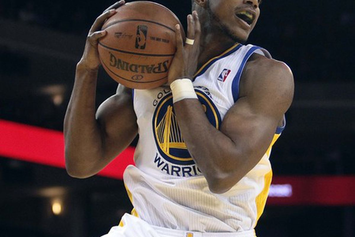 April 24, 2012; Oakland, CA, USA; Golden State Warriors forward Chris Wright (33) controls the rebound against the New Orleans Hornets during the second quarter at Oracle Arena. Mandatory Credit: Kelley L Cox-US PRESSWIRE