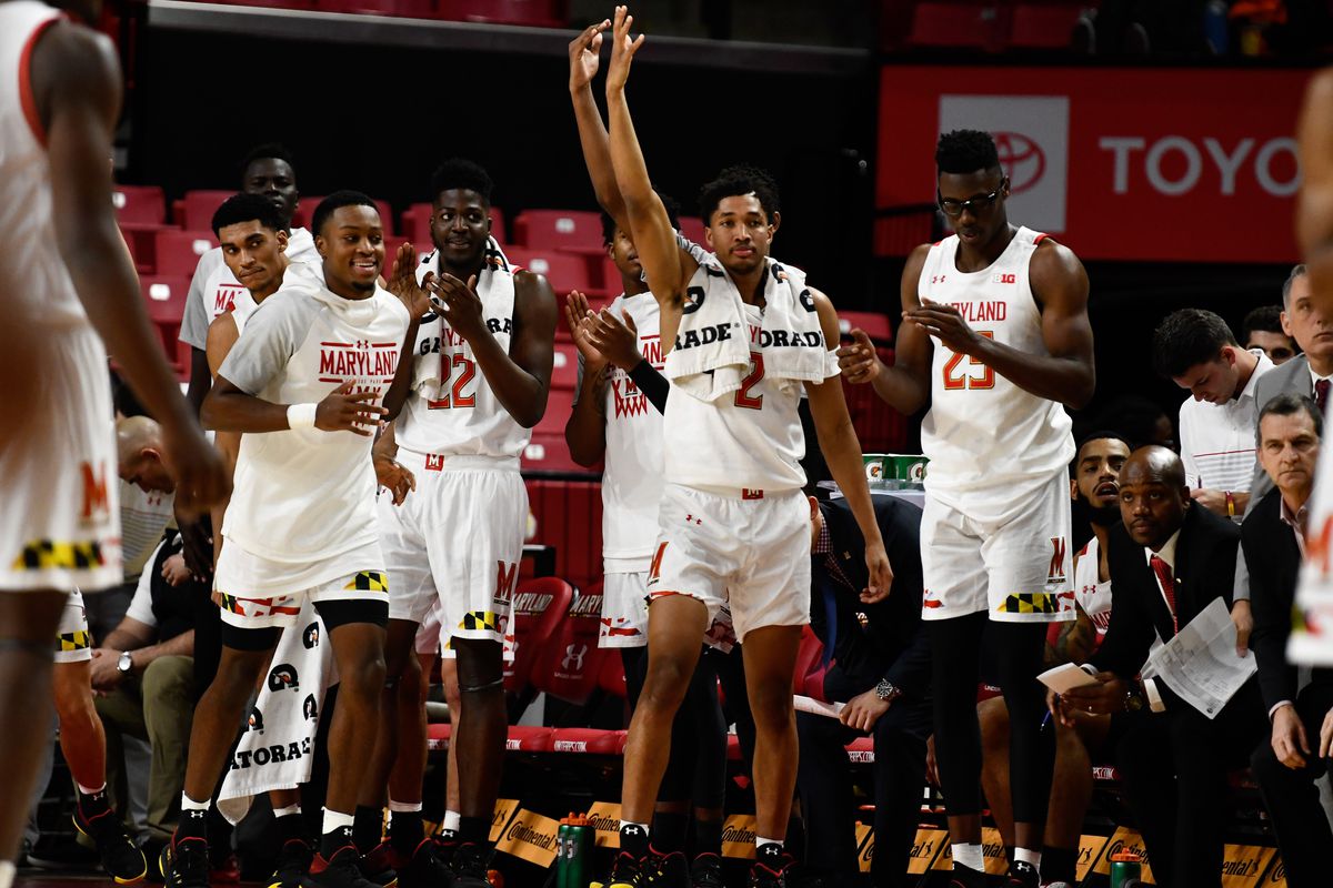 Maryland men’s basketball, bench celebration vs Fayettesville